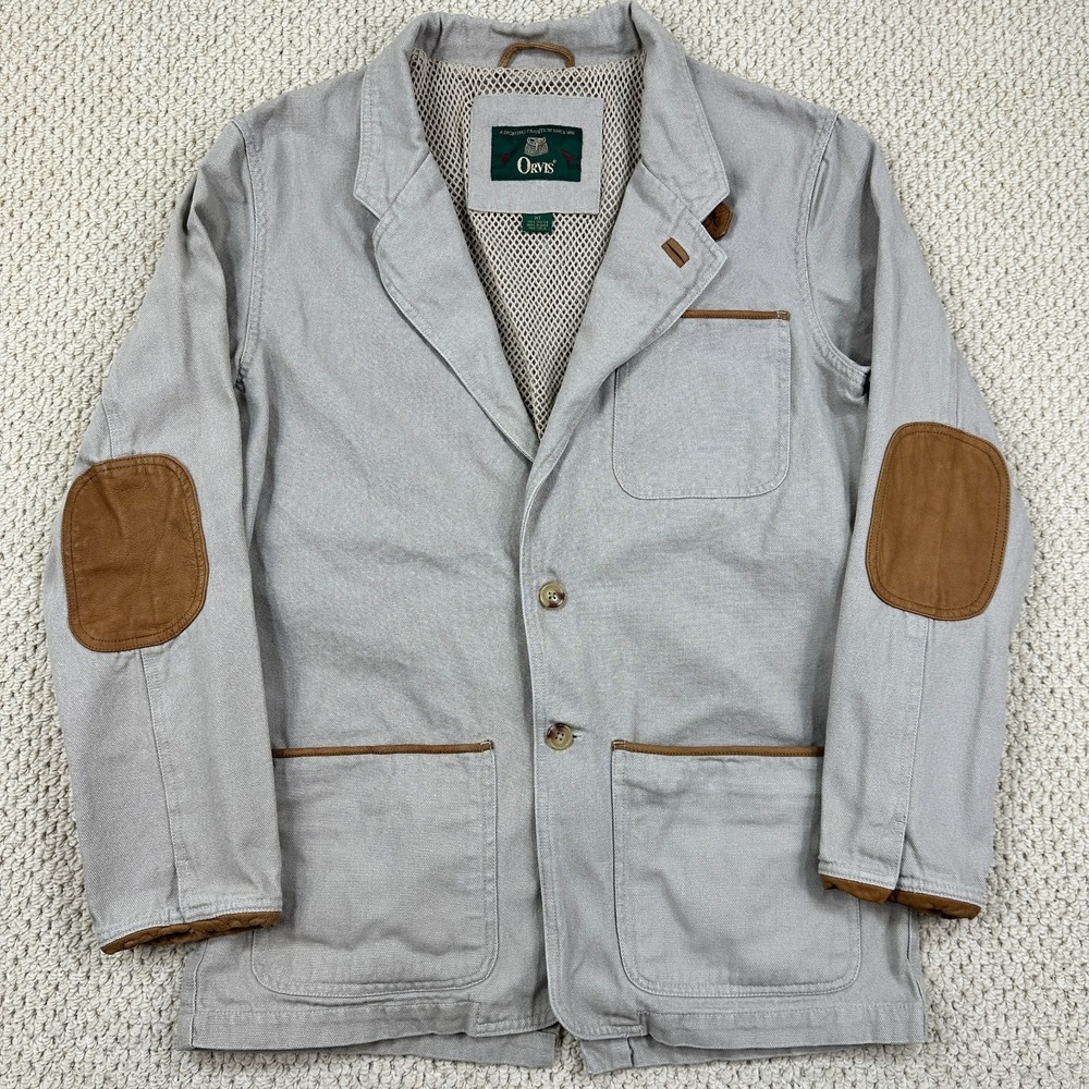 Vtg Orvis Zambezi Field Jacket Mens MT Tall Khaki Safari Leather Elbow Blazer